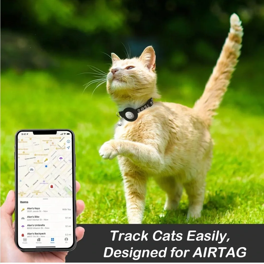 2 Pack Airtag Cat Collar Breakaway Bell Reflective Apple Airtag Compatible